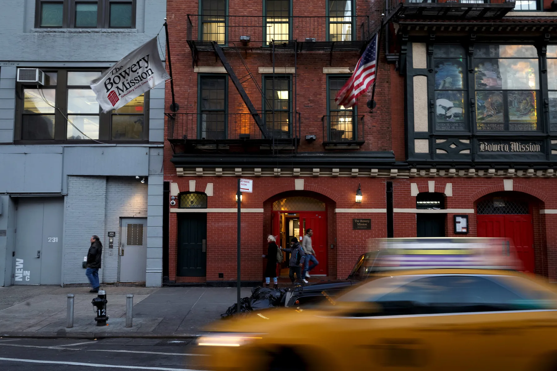 The Bowery Mission building exterior on the Lower East Side of New York City