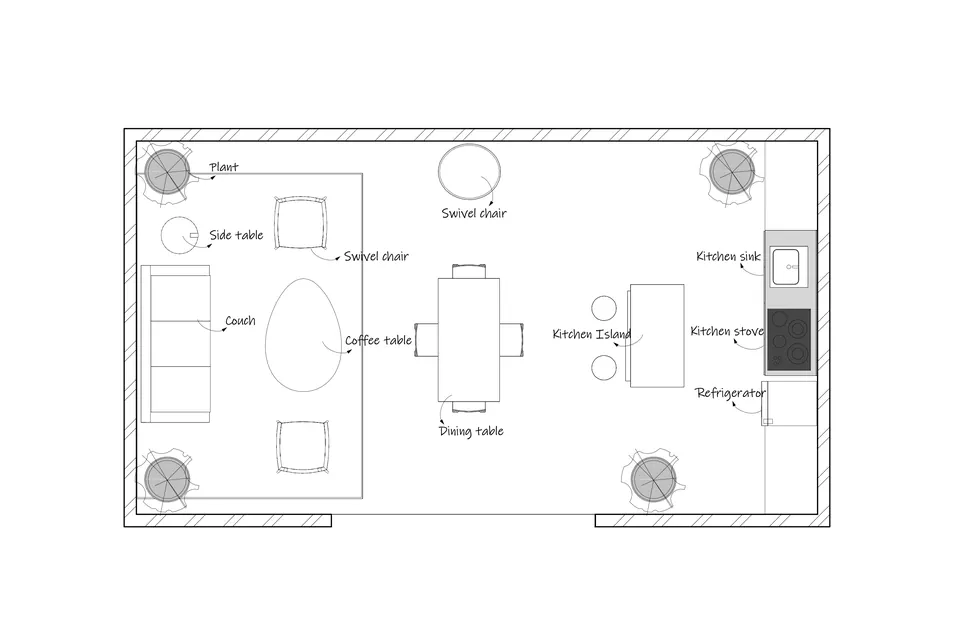 2D floor plan layout of the Bowery Mission resident lounge space